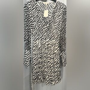 Maje Black and White Zebra-Print Wrap Tunic
